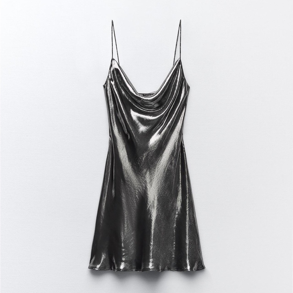 Zara Shiny Metallic Slip Dress